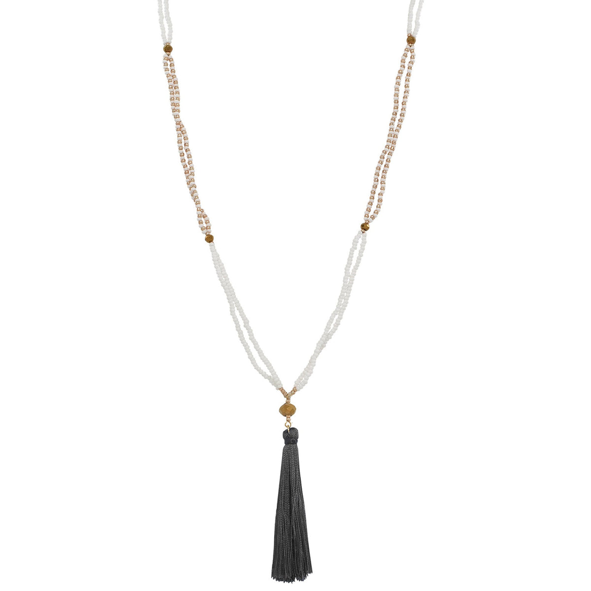 Everyday Basic Czech Glass Beads & Silk Tassel Necklace - Aaria Tees