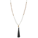 Everyday Basic Czech Glass Beads & Silk Tassel Necklace - Aaria Tees Aaria Tees