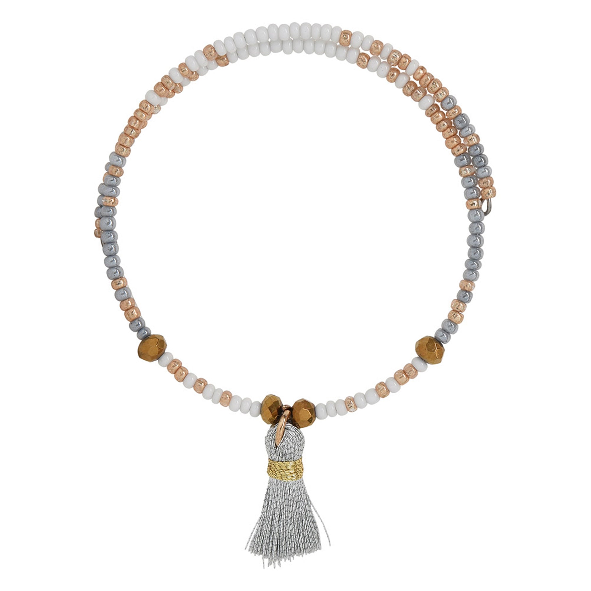 Everyday Basic Czech Glass Beads & Silk Tassel Bangle - Aaria Tees Aaria Tees