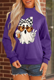 Tillandsia Purple Cute Ghost Print Pullover Mock Neck Sweatshirt Aaria Tees