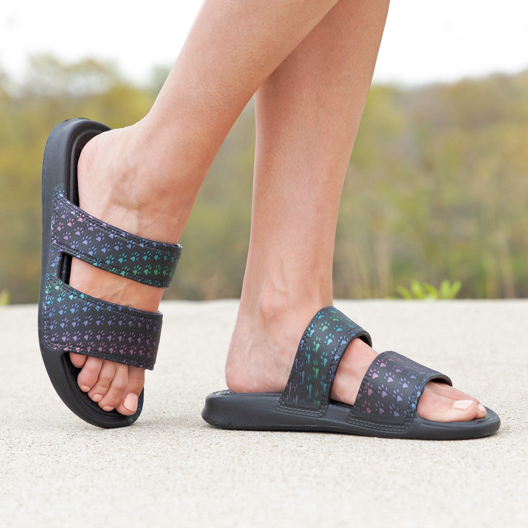 Two Strap Paw Slide Sandals - Aaria Tees Aaria Tees