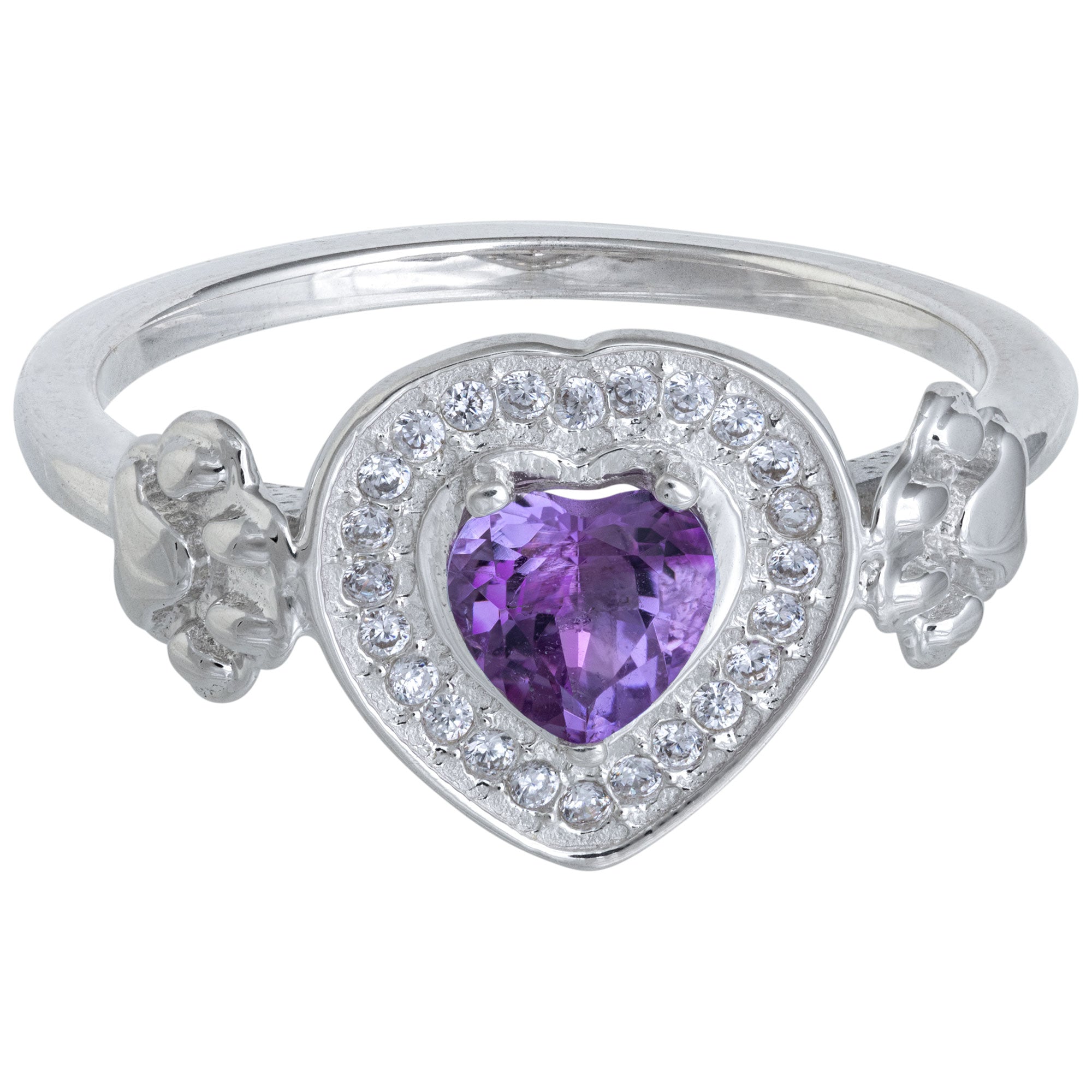 Sterling Silver & Amethyst Paw Print Heart Ring - Aaria Tees Aaria Tees