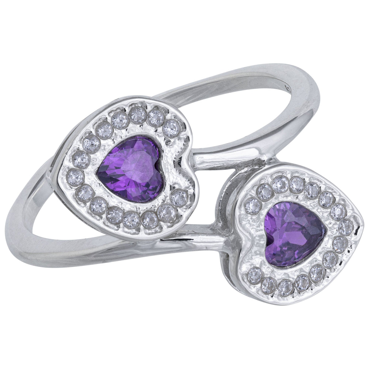 Two Hearts Sterling & Crystal Ring - Aaria Tees
