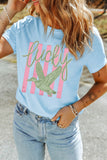 Light Blue Lucky Duck Print Casual Round Neck T Shirt - Aaria Tees Aaria Tees