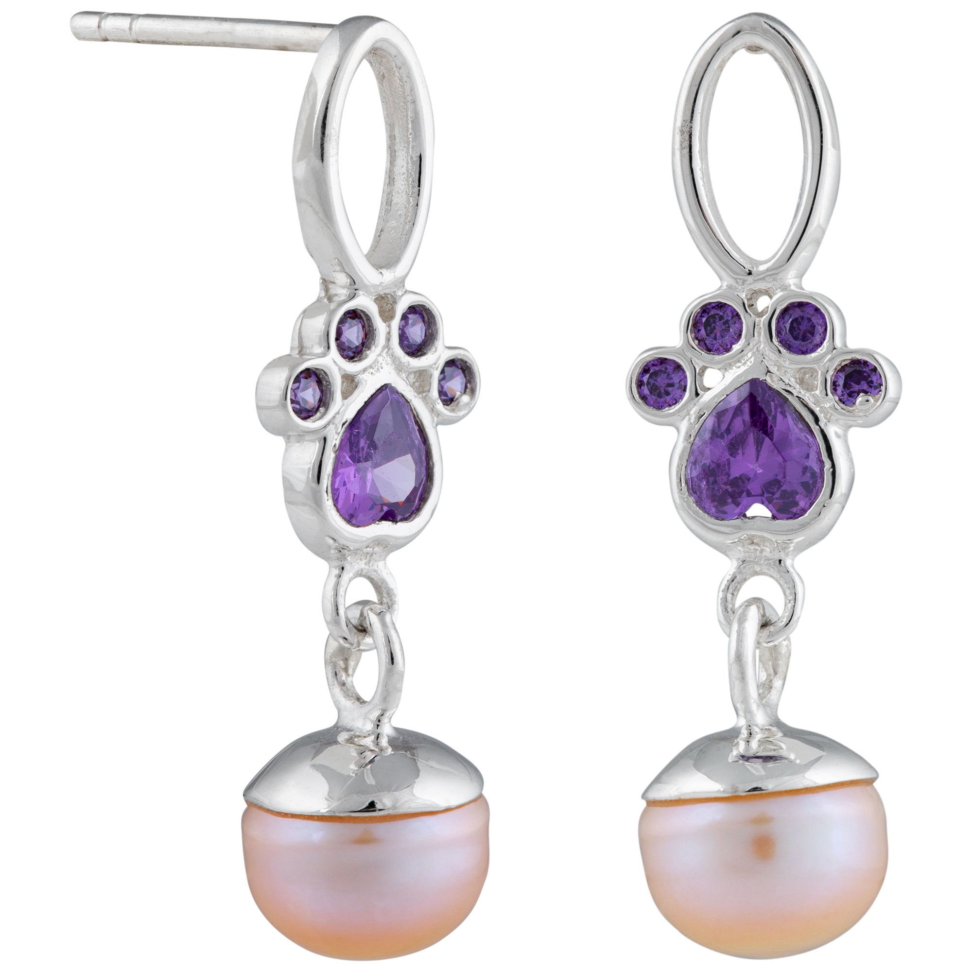 Paw Print Sparkle Sterling & Pearl Earrings - Aaria Tees Aaria Tees
