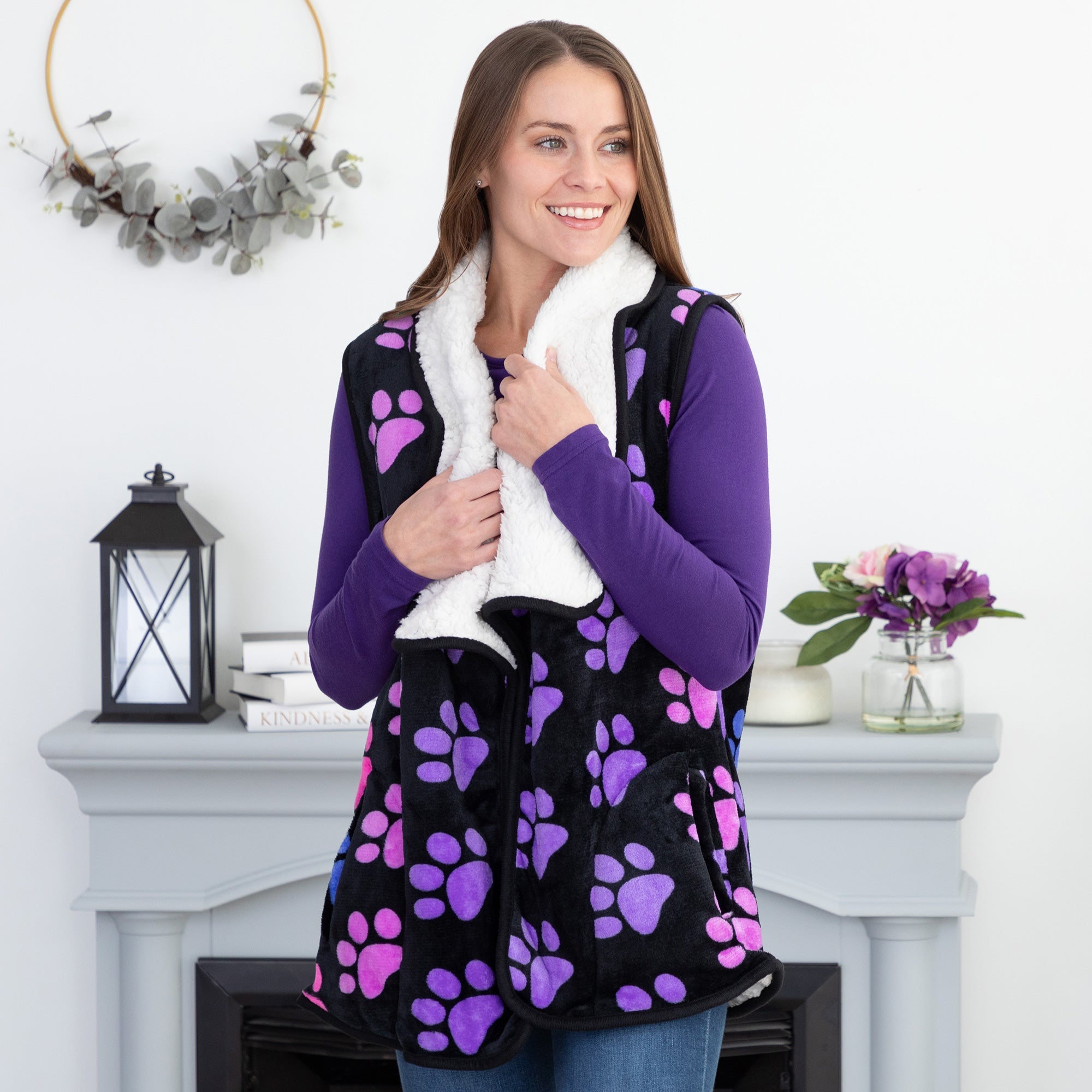 Paw Print Plush Sherpa Fleece-Lined Vest - Aaria Tees Aaria Tees