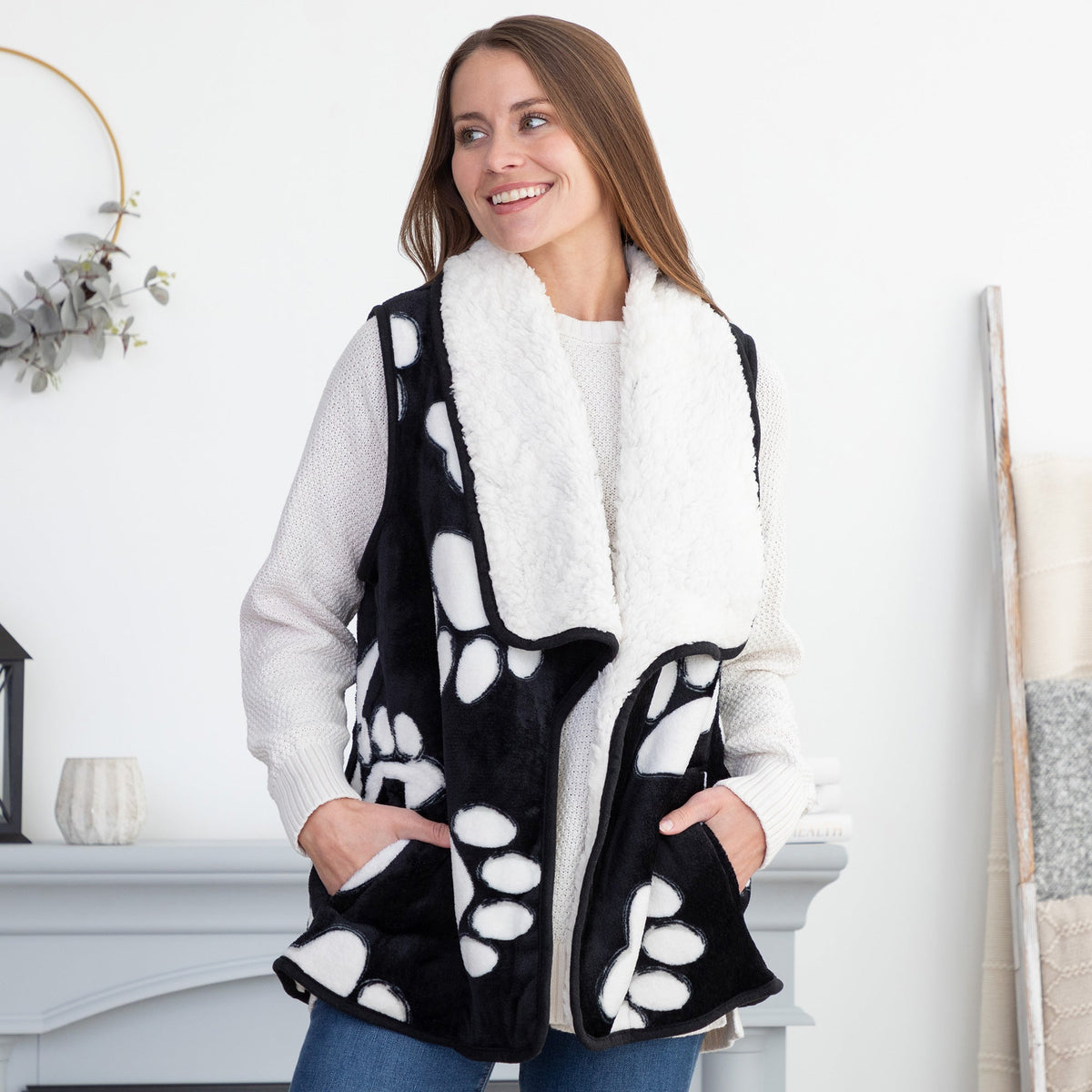 Paw Print Plush Sherpa Fleece-Lined Vest - Aaria Tees
