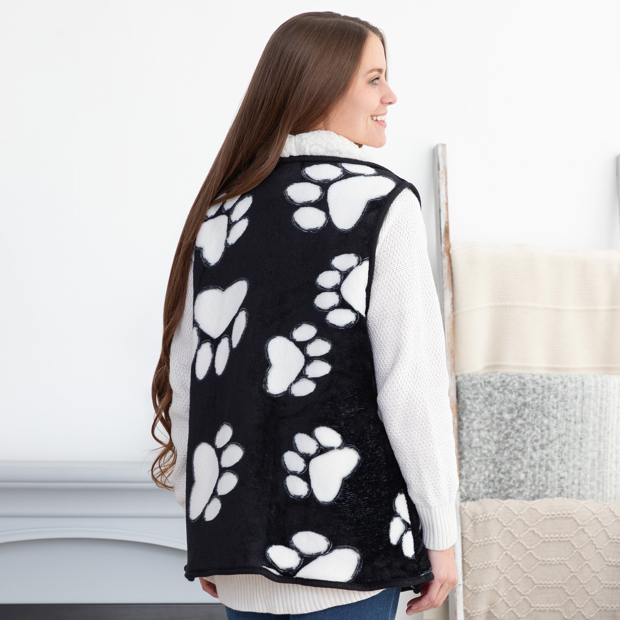 Paw Print Plush Sherpa Fleece-Lined Vest - Aaria Tees Aaria Tees