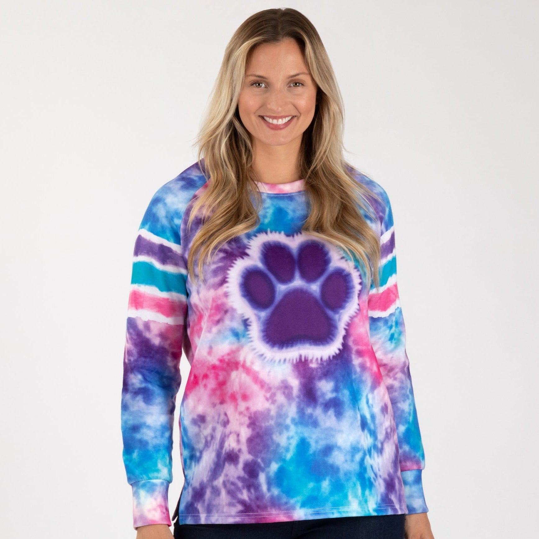 Paw Tie-Dye Stripe Lightweight Crew Sweatshirt - Aaria Tees Aaria Tees