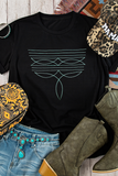 Black Western Fashion Geometric Embroidered T Shirt Aaria Tees