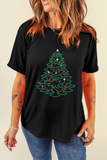 Black Rhinestone Christmas Tree Round Neck Graphic Tee - Aaria Tees Aaria Tees
