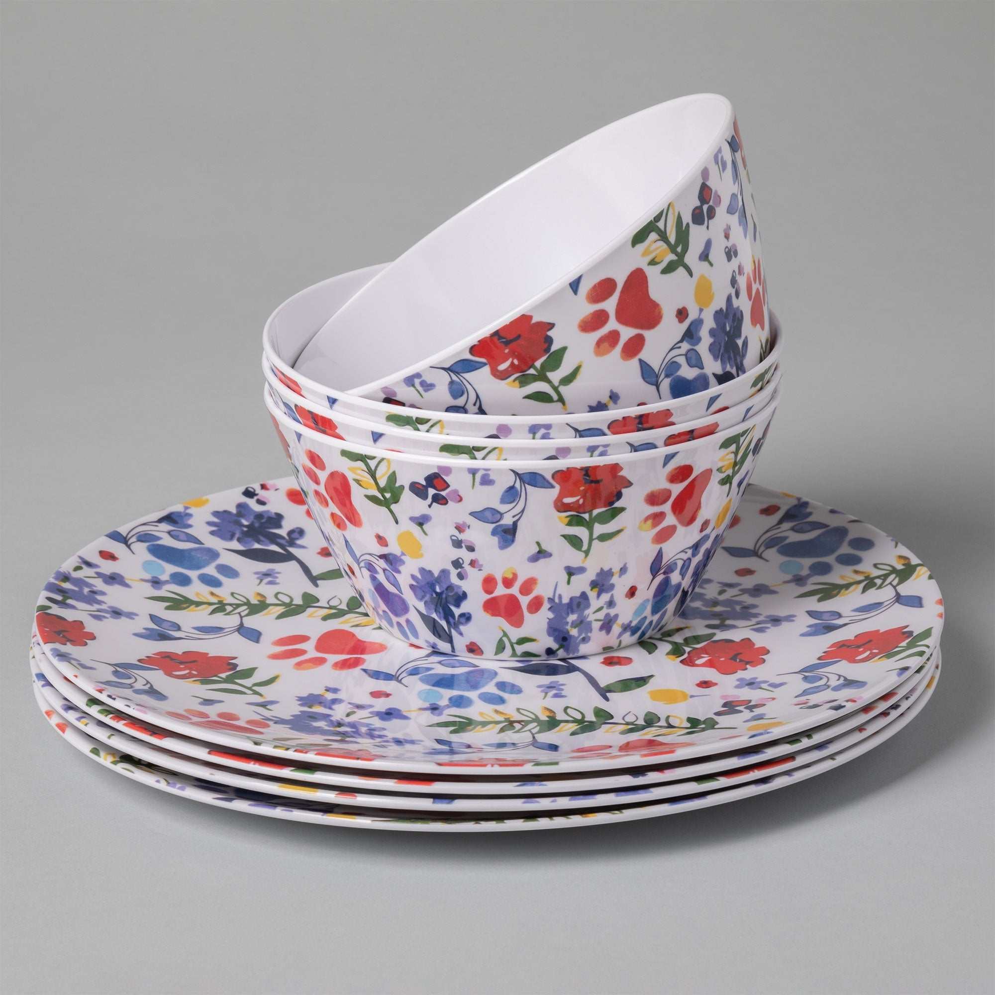 Flower Garden Paws Melamine Dinnerware Set - Set of 4 - Aaria Tees Aaria Tees