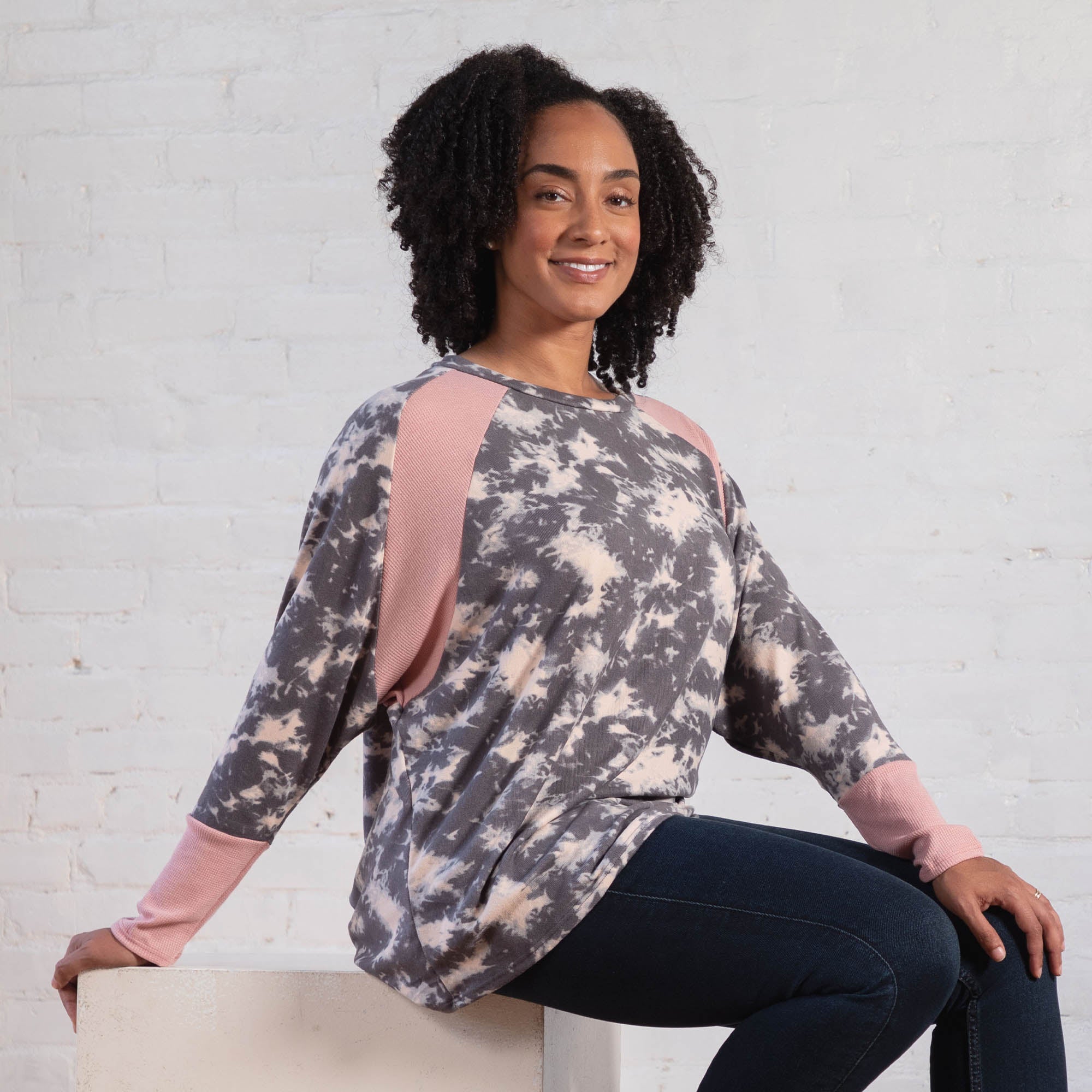 Tie-Dye Dolman Thermal Contrast Top - Aaria Tees Aaria Tees