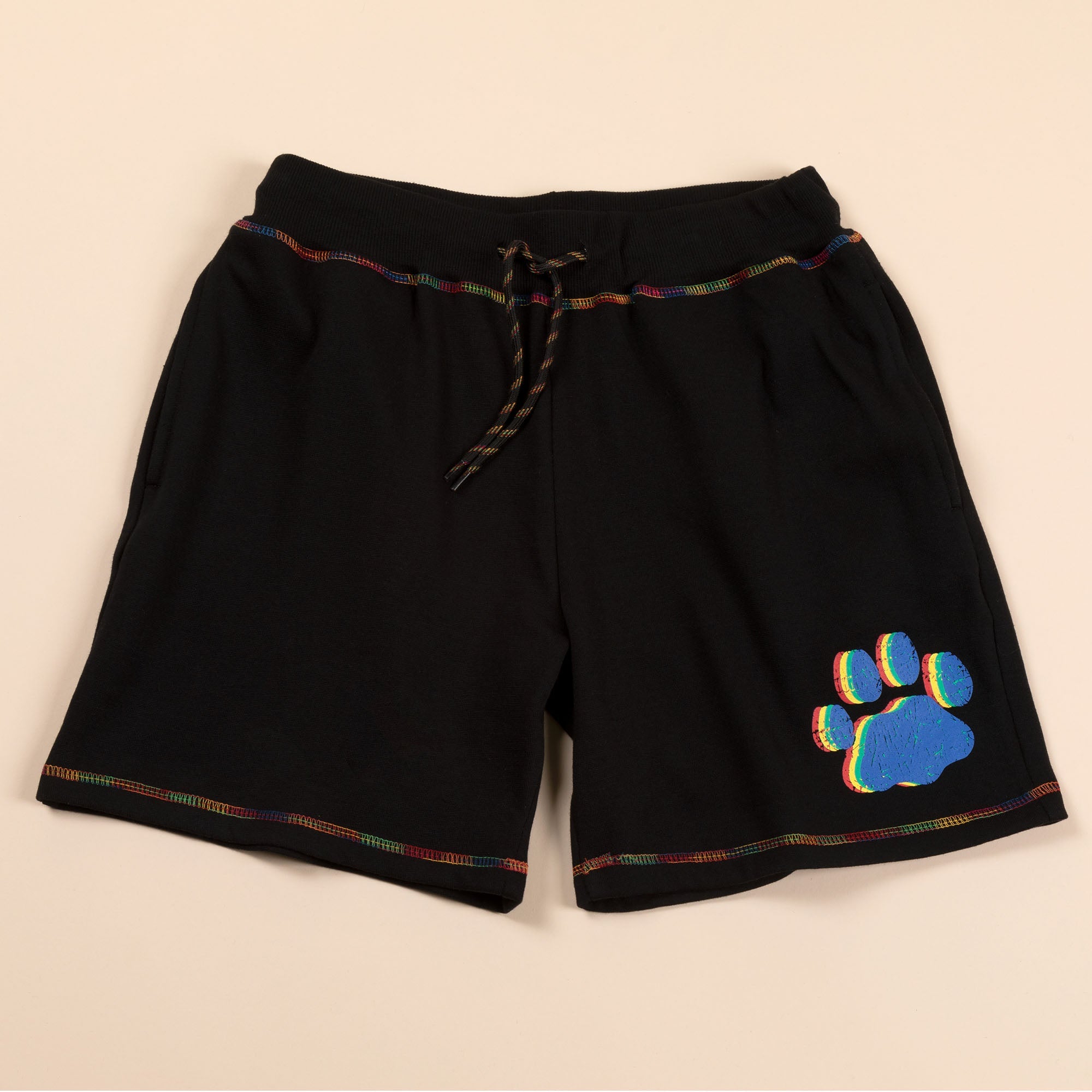 Rainbow Paw Black Board Shorts - Aaria Tees Aaria Tees