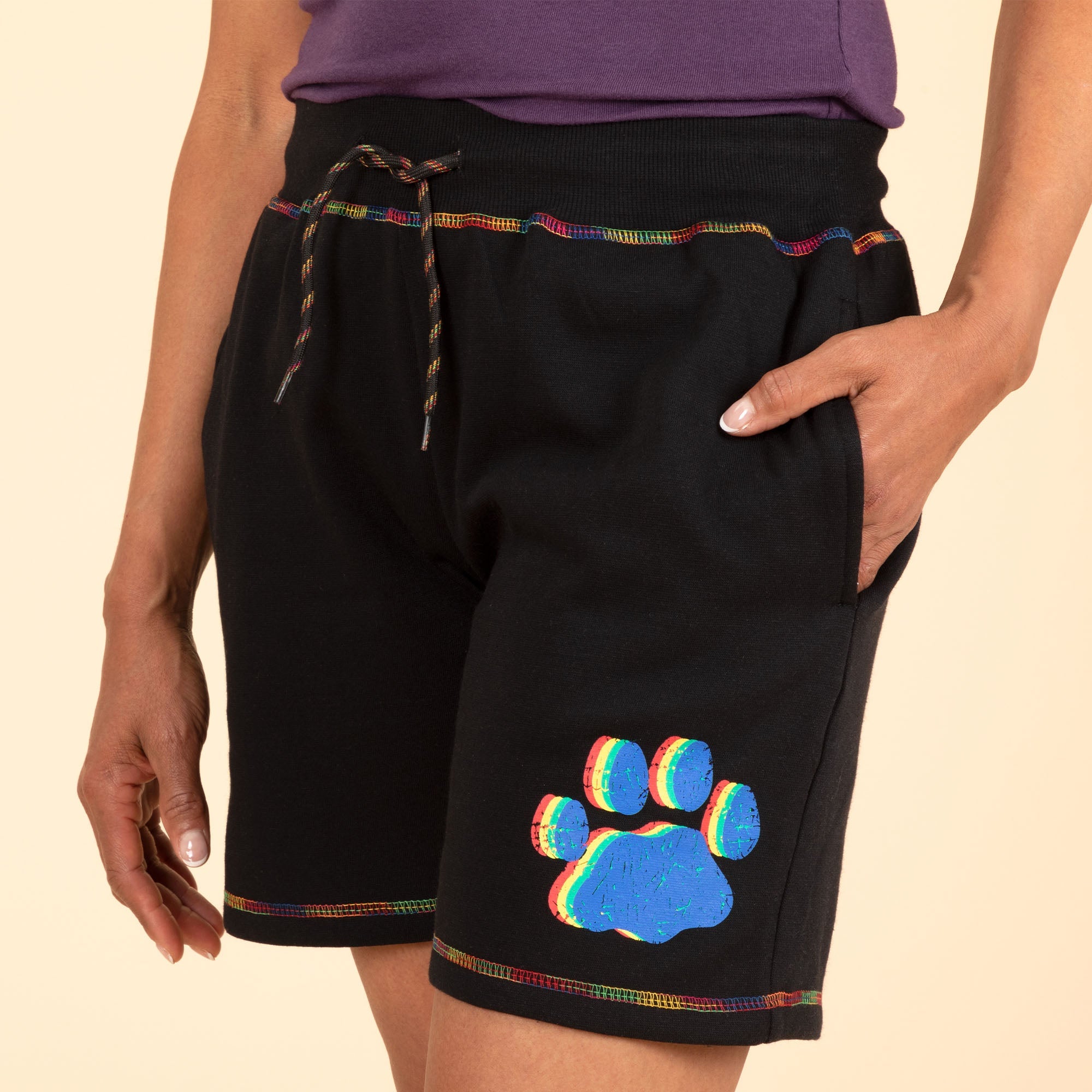 Rainbow Paw Black Board Shorts - Aaria Tees Aaria Tees