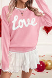 Pink Valentine Love Chenille Letter Graphic Sweater - Aaria Tees Aaria Tees