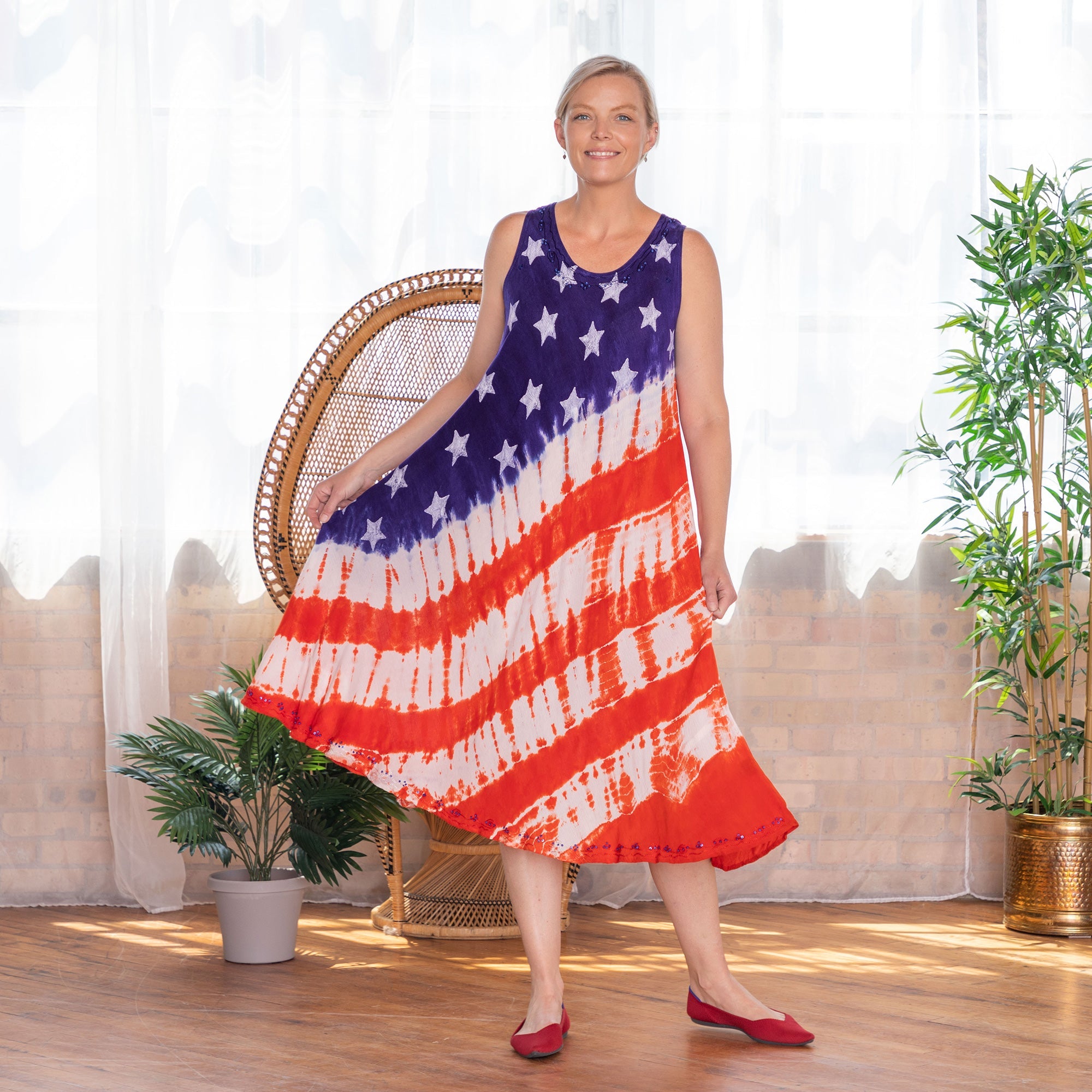 Diagonal Stars & Stripes Sleeveless Long Dress - Aaria Tees Aaria Tees