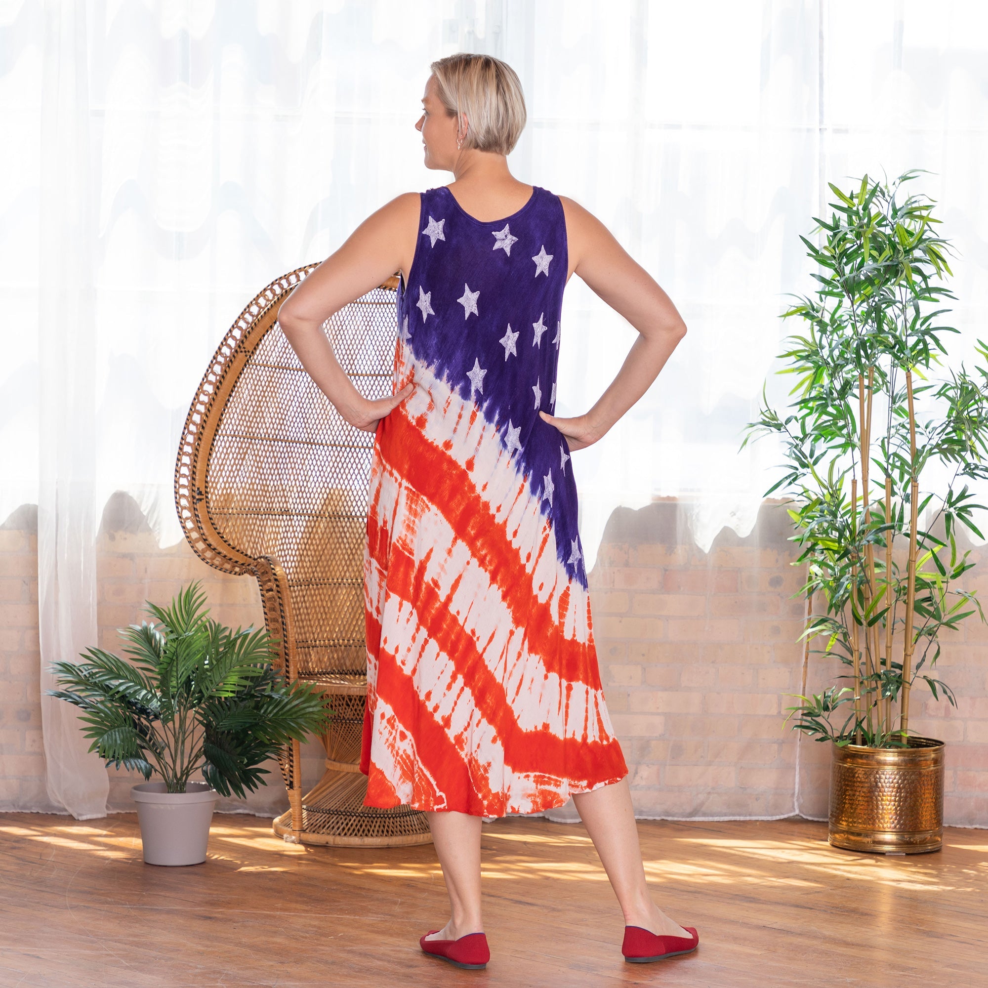 Diagonal Stars & Stripes Sleeveless Long Dress - Aaria Tees Aaria Tees