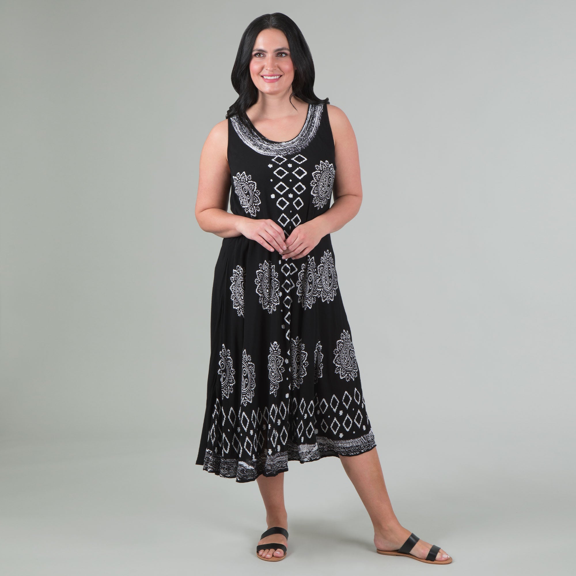 Black & White Print Sleeveless Midi Dress - Aaria Tees Aaria Tees