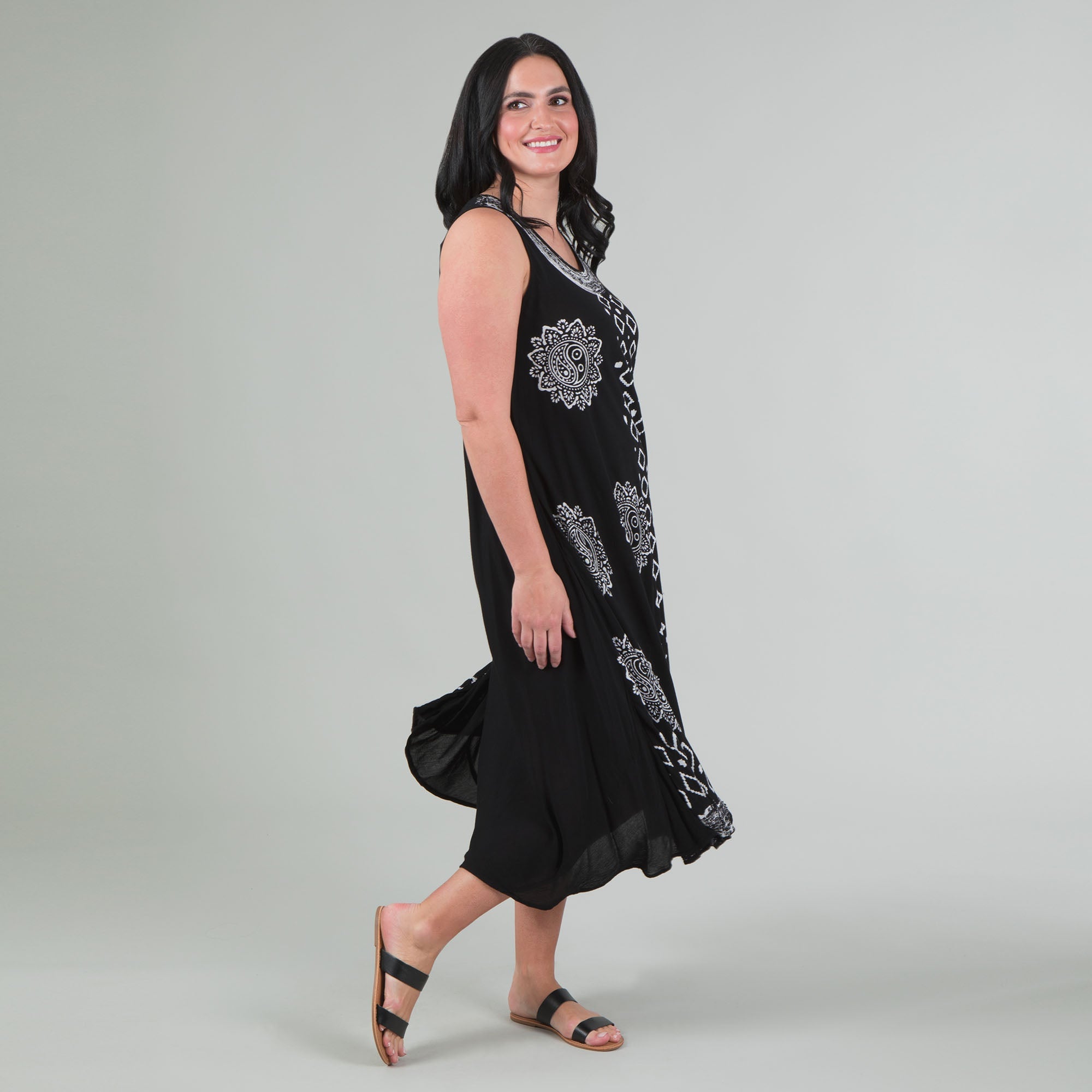 Black & White Print Sleeveless Midi Dress - Aaria Tees Aaria Tees