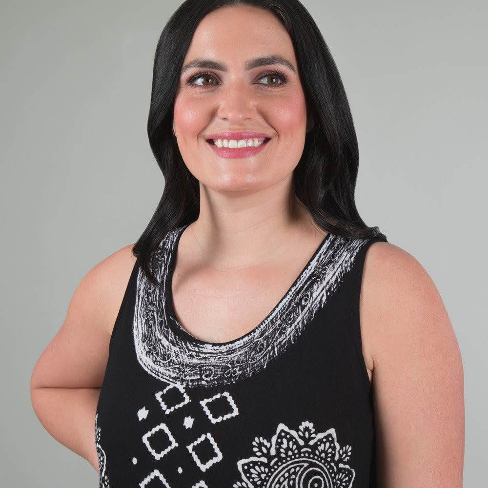 Black & White Print Sleeveless Midi Dress - Aaria Tees Aaria Tees