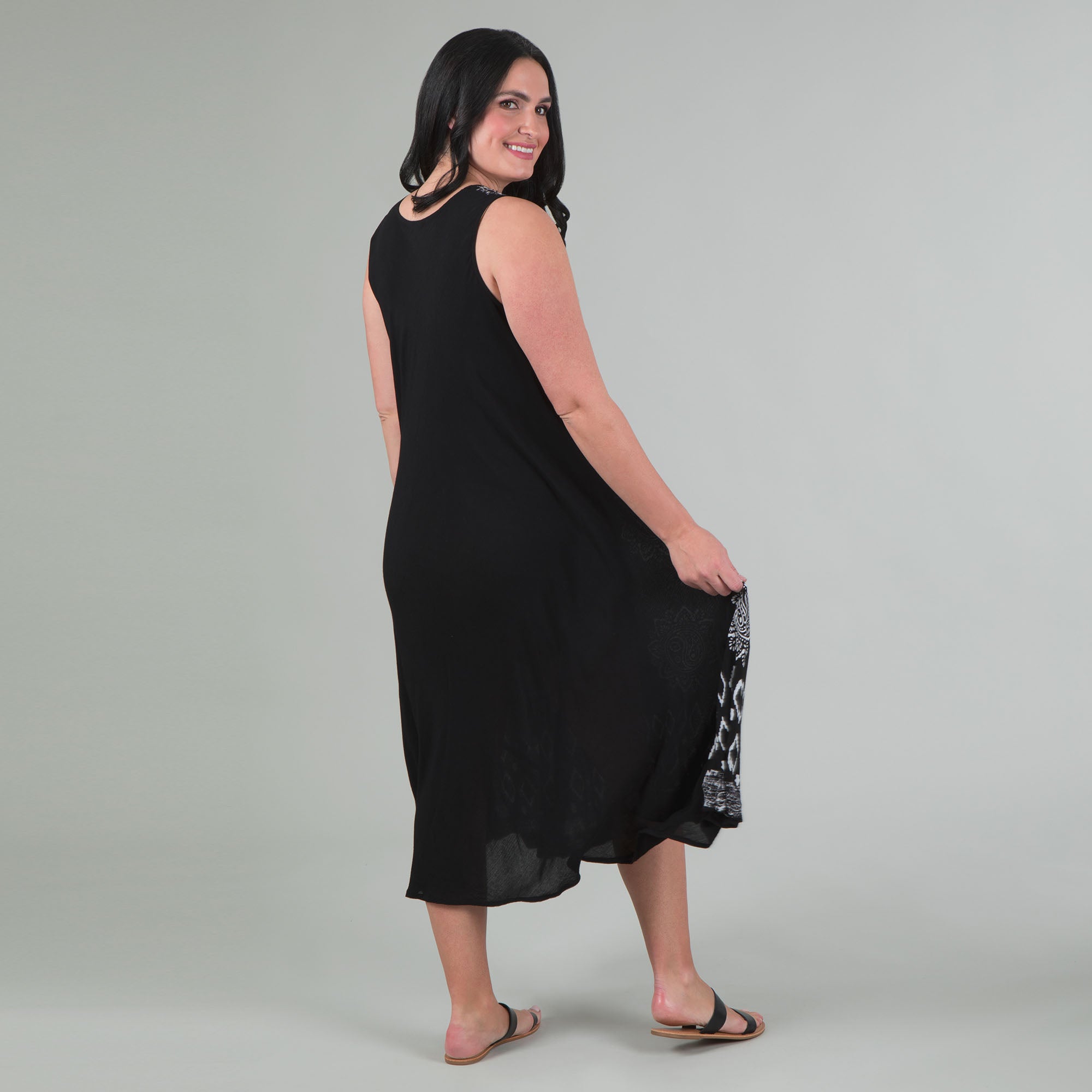 Black & White Print Sleeveless Midi Dress - Aaria Tees Aaria Tees