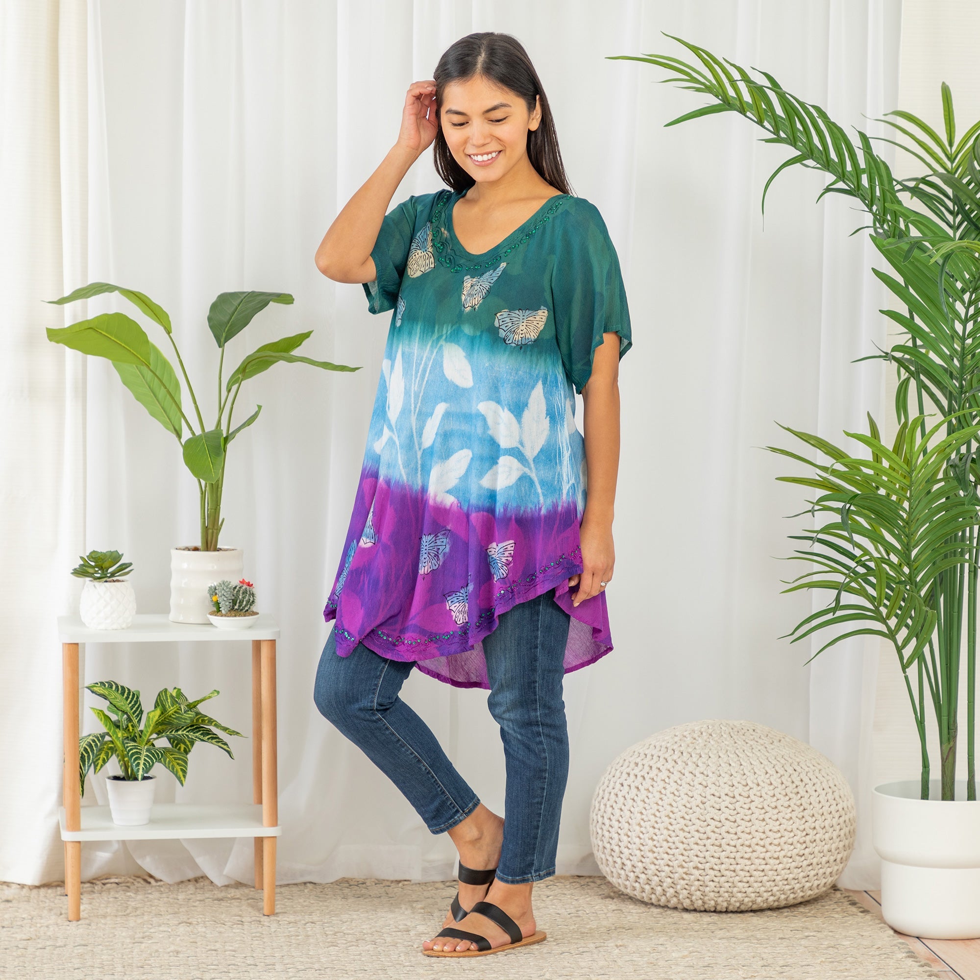 Butterfly Garden Short Sleeve Tunic - Aaria Tees Aaria Tees