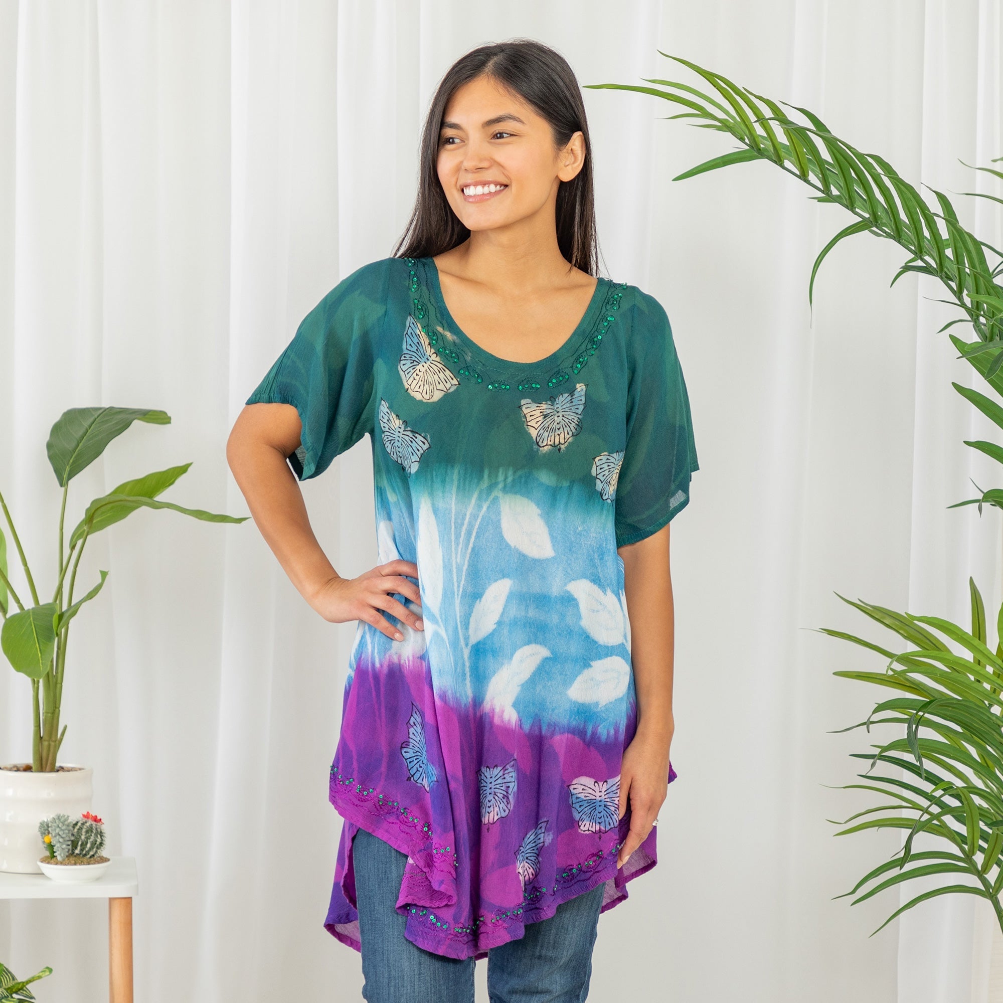 Butterfly Garden Short Sleeve Tunic - Aaria Tees Aaria Tees