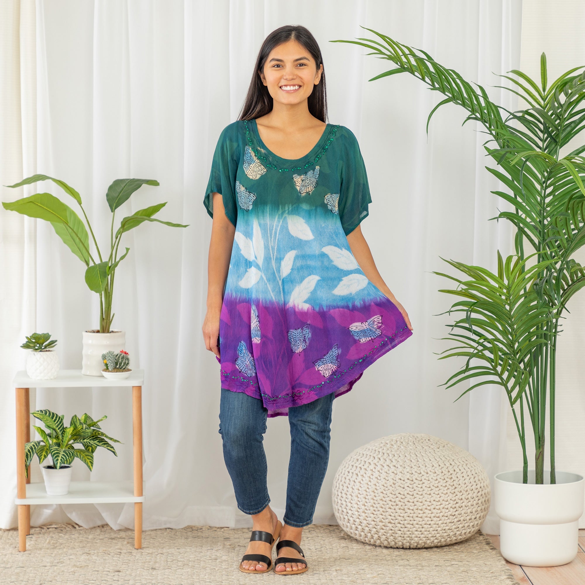 Butterfly Garden Short Sleeve Tunic - Aaria Tees Aaria Tees
