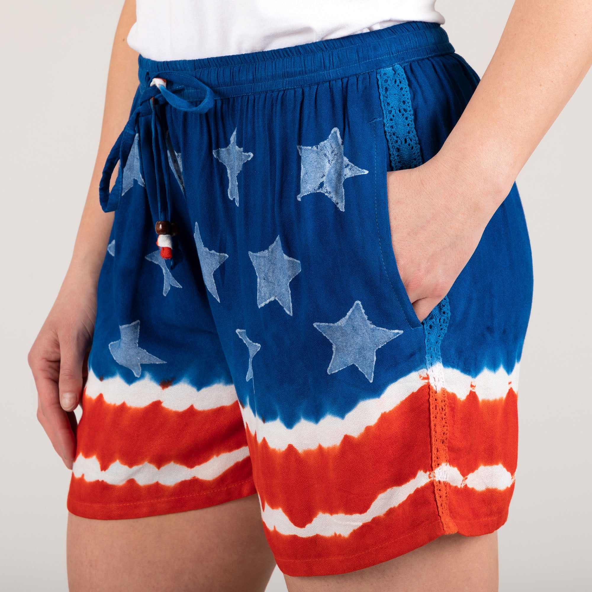 Stars & Stripes Hand Dyed Drawstring Shorts - Aaria Tees Aaria Tees