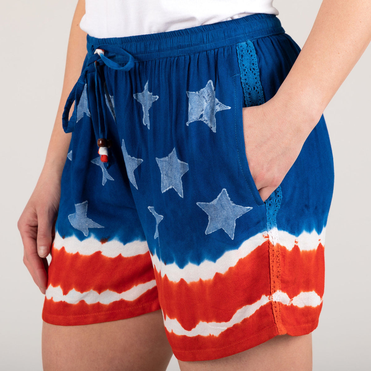 Stars & Stripes Hand Dyed Drawstring Shorts - Aaria Tees