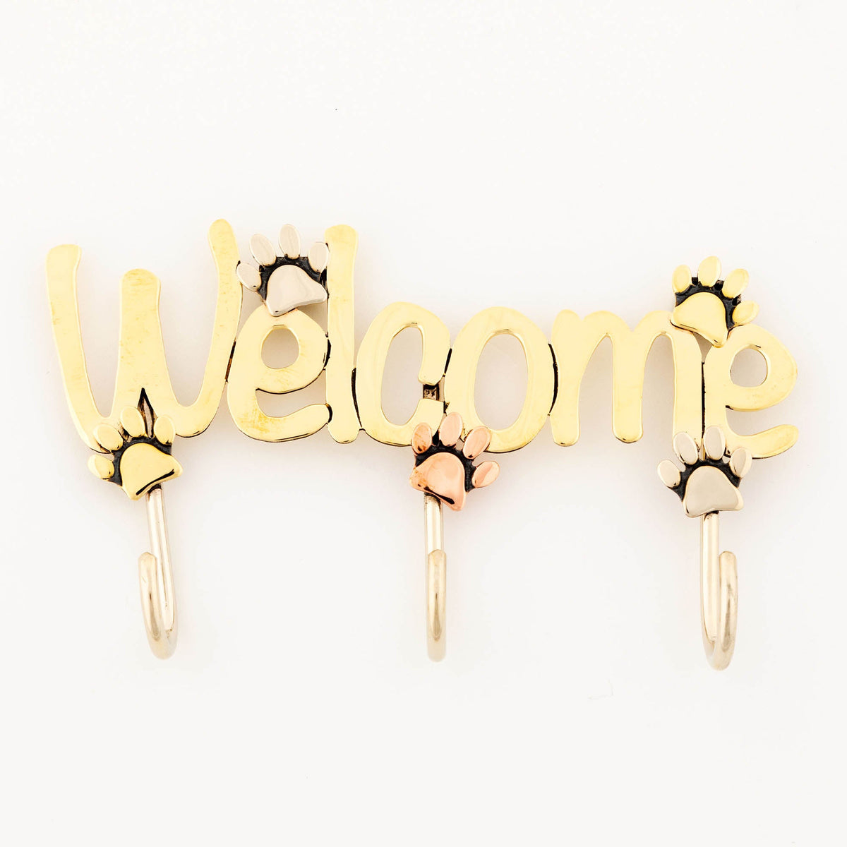 Welcome Paw Print Mixed Metal Sign with Hooks - Aaria Tees