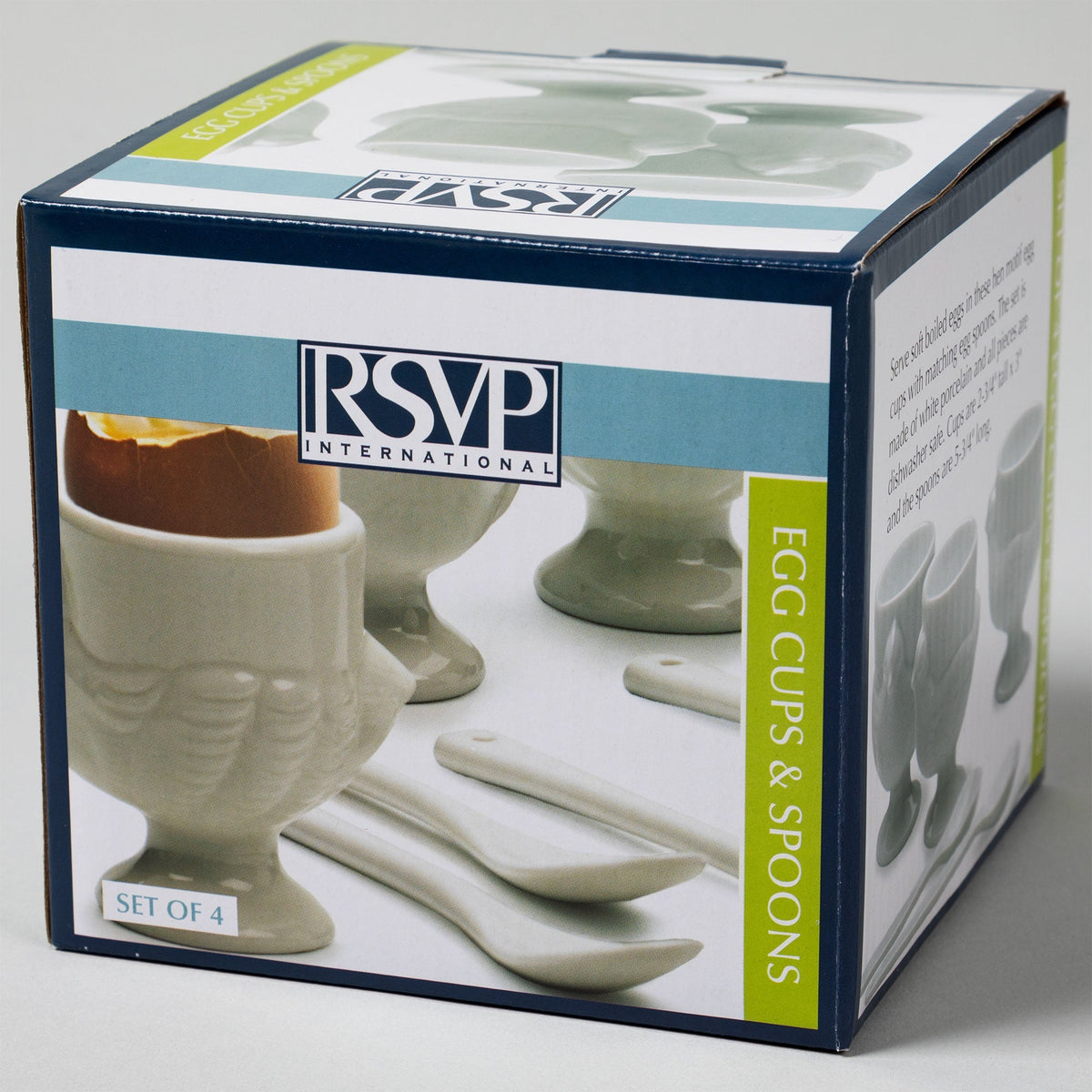 Porcelain Egg Cups & Spoons - Set of 4 - Aaria Tees