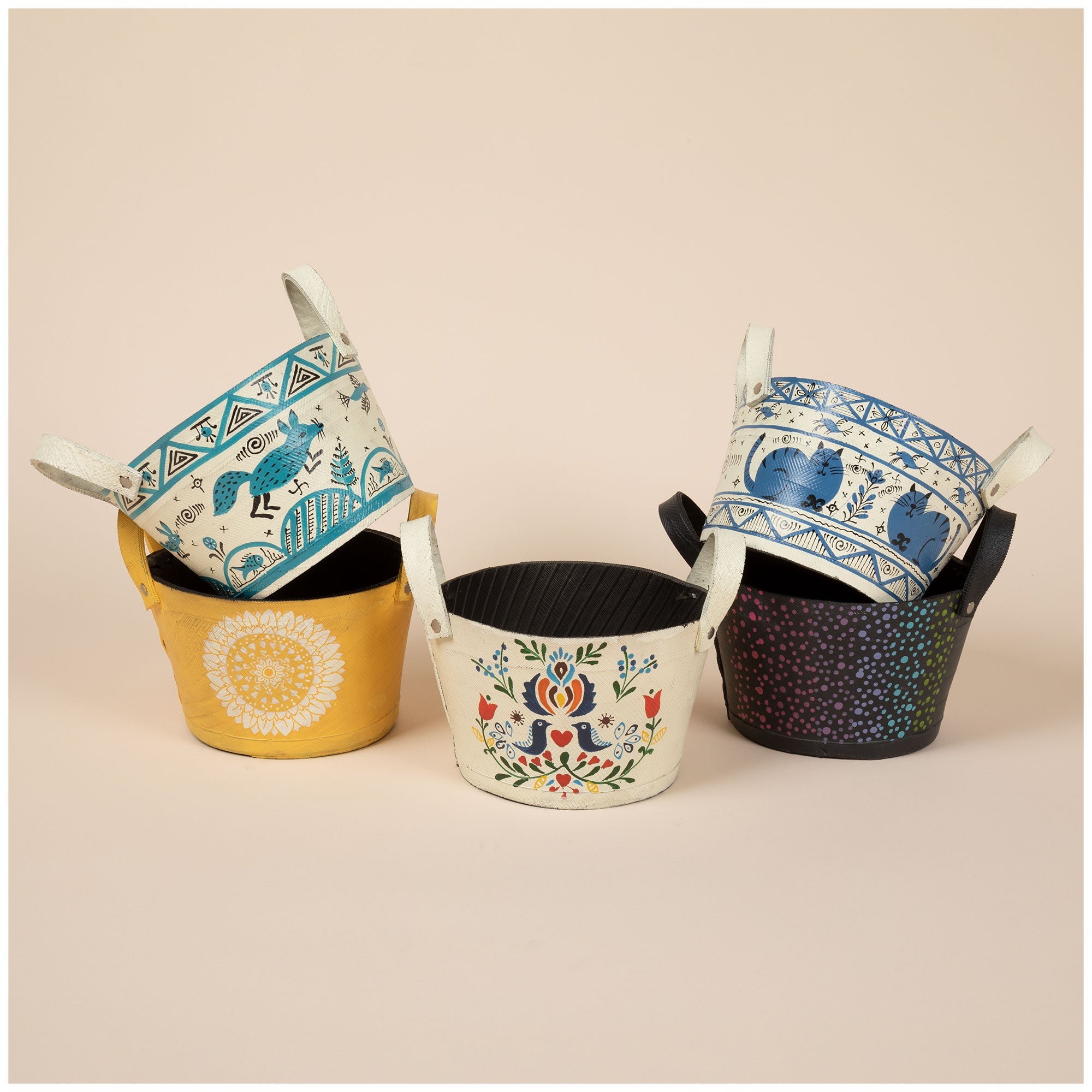 Hand Painted Folklore Recycled Rubber Planter - Aaria Tees Aaria Tees