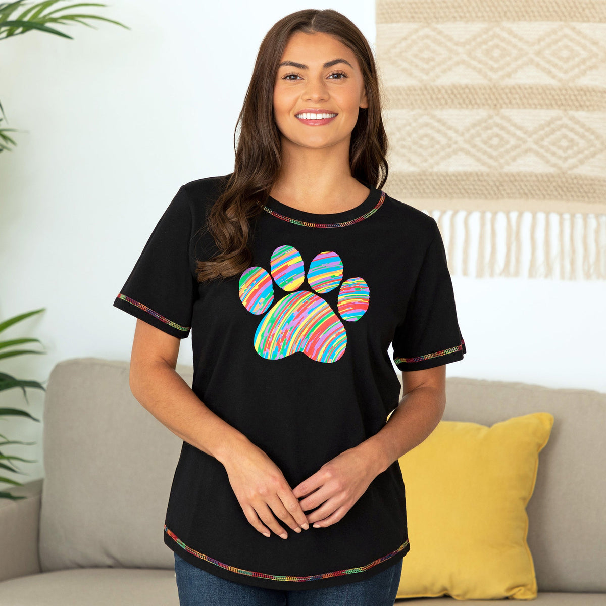 Paw Print Rainbow Short Sleeve T-Shirt - Aaria Tees