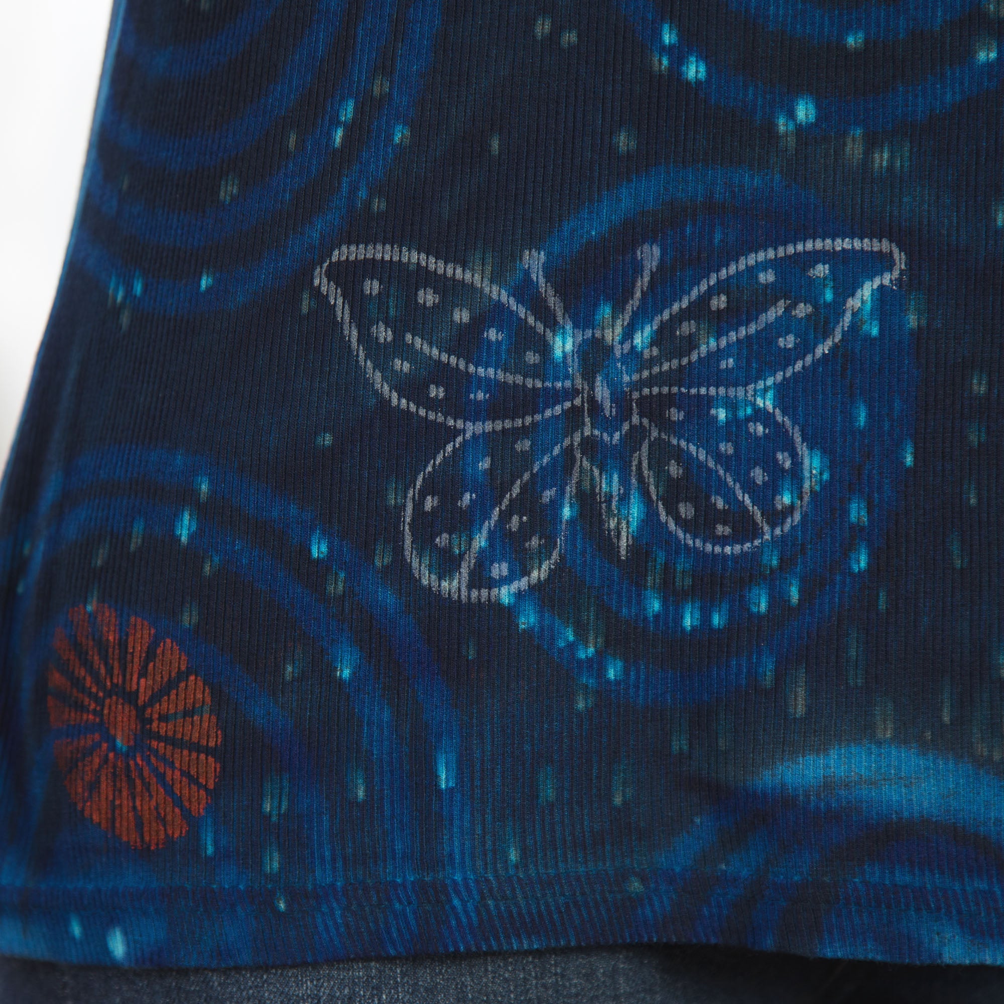 Blue Butterflies Short Sleeve Ribbed Crew Neck Tee - Aaria Tees Aaria Tees