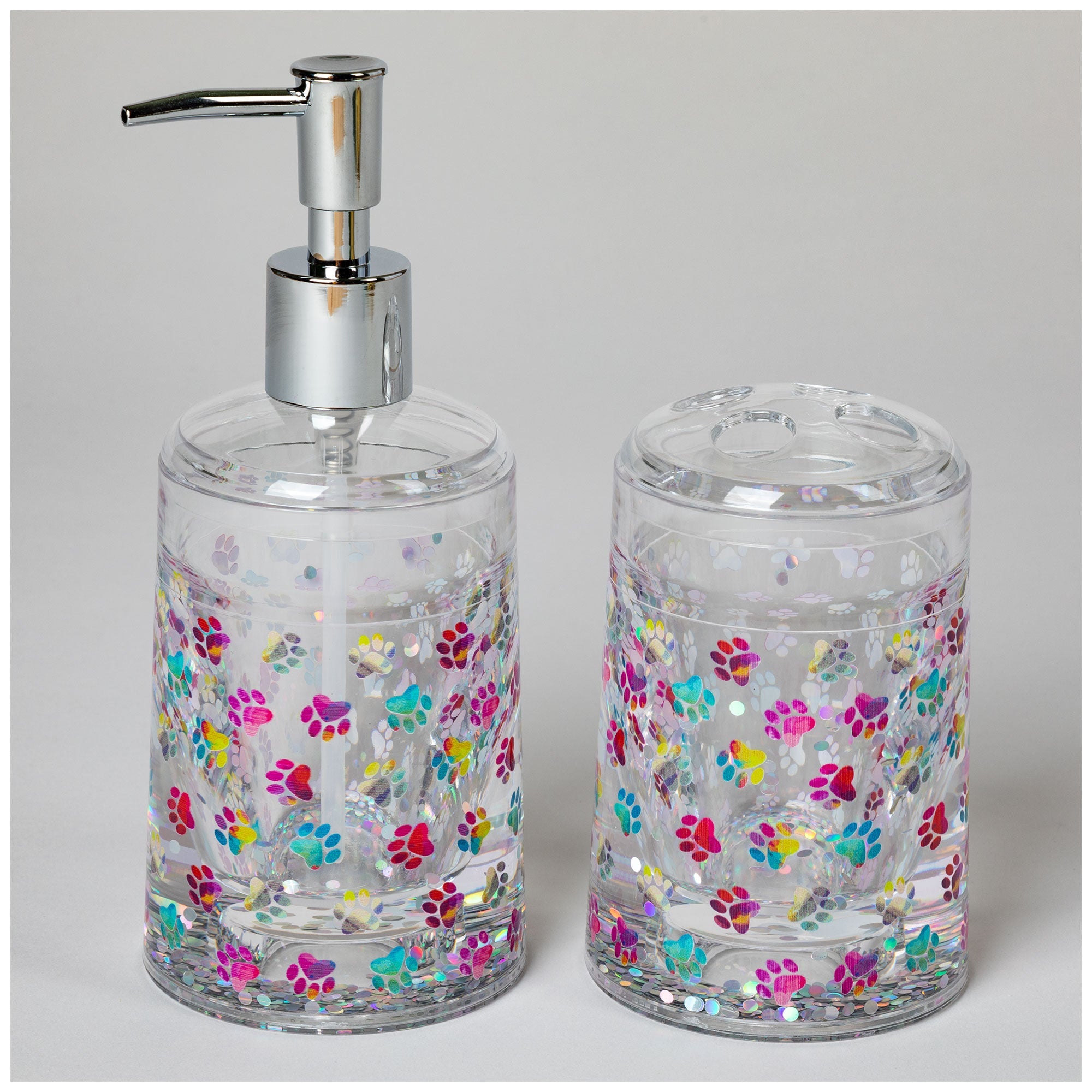 Paw Print Acrylic Soap Dispenser & Toothbrush Holder Set - Aaria Tees Aaria Tees