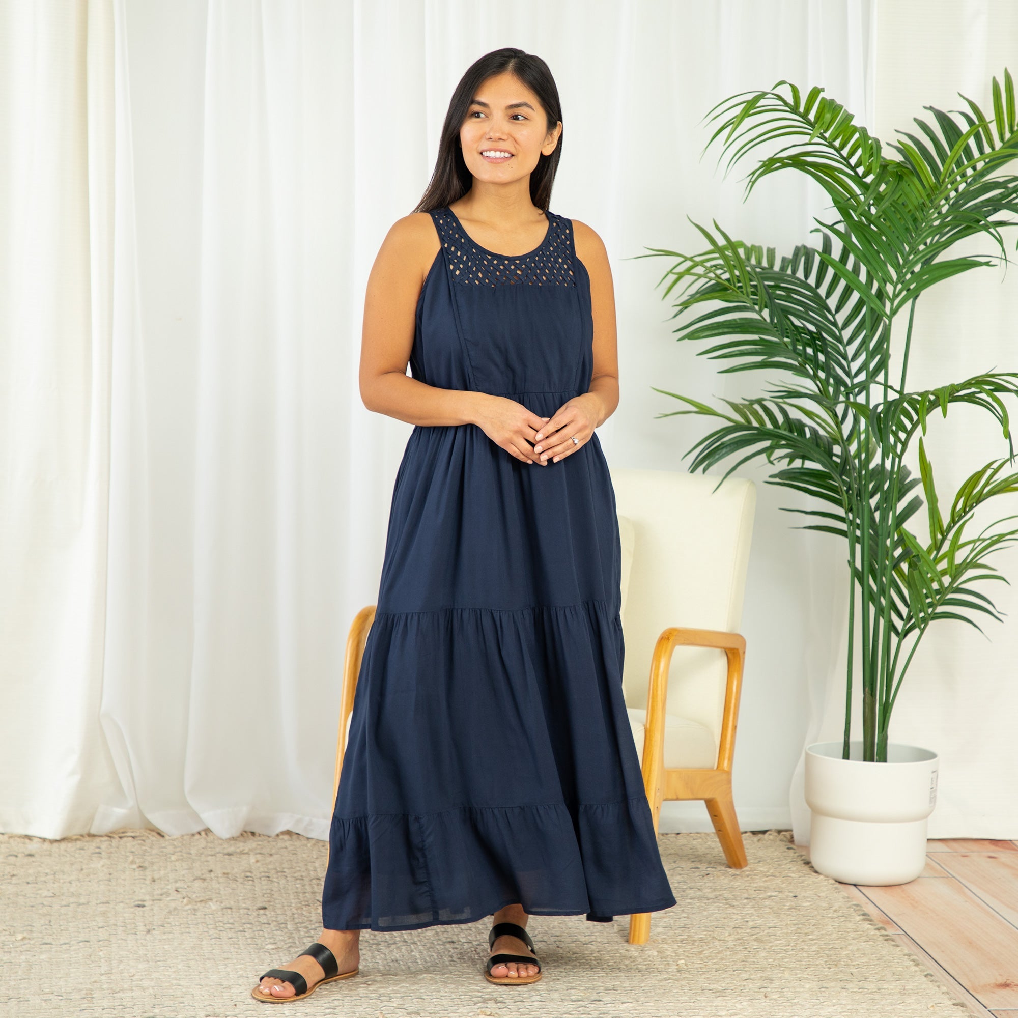Lattice Long Tiered Dress - Aaria Tees Aaria Tees