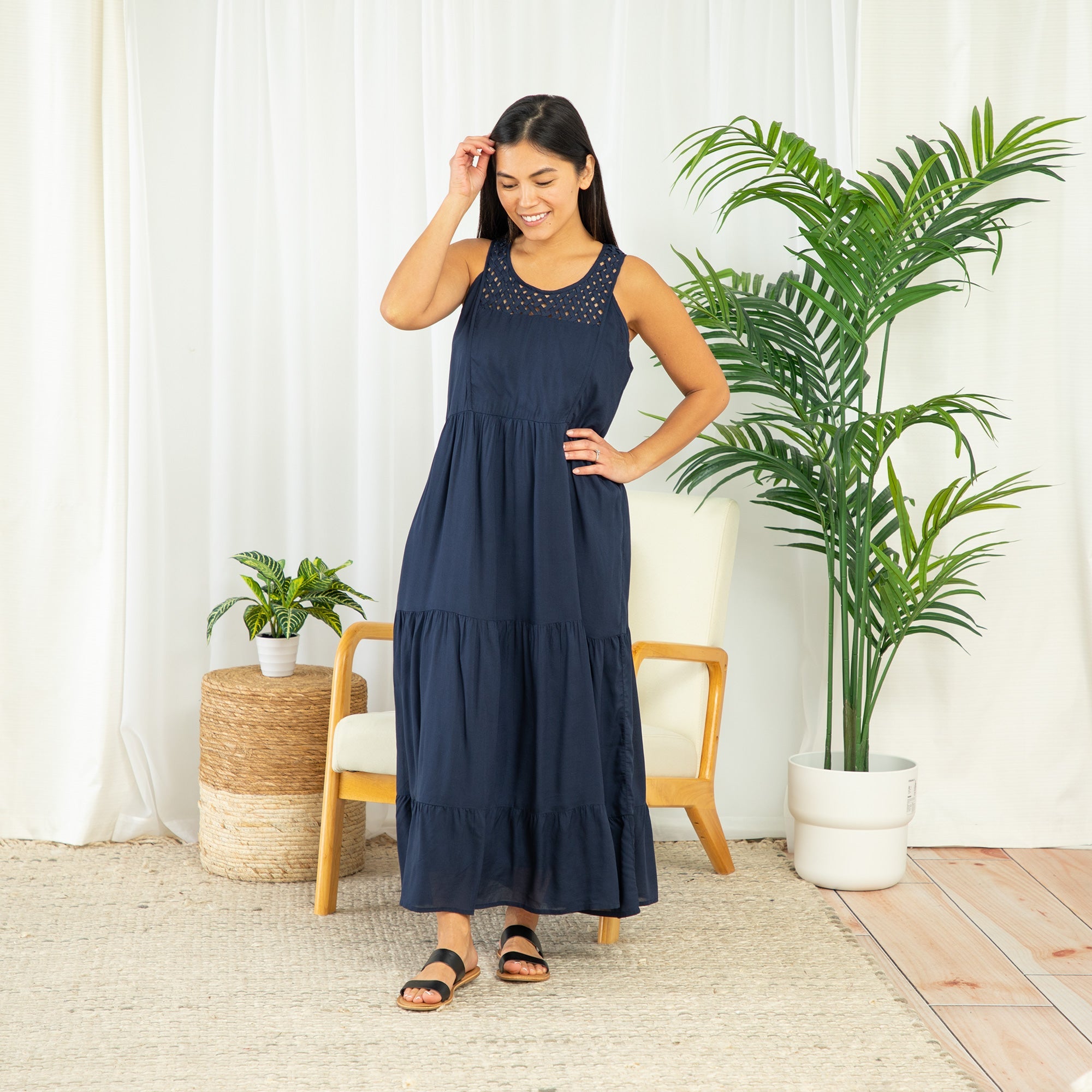 Lattice Long Tiered Dress - Aaria Tees Aaria Tees