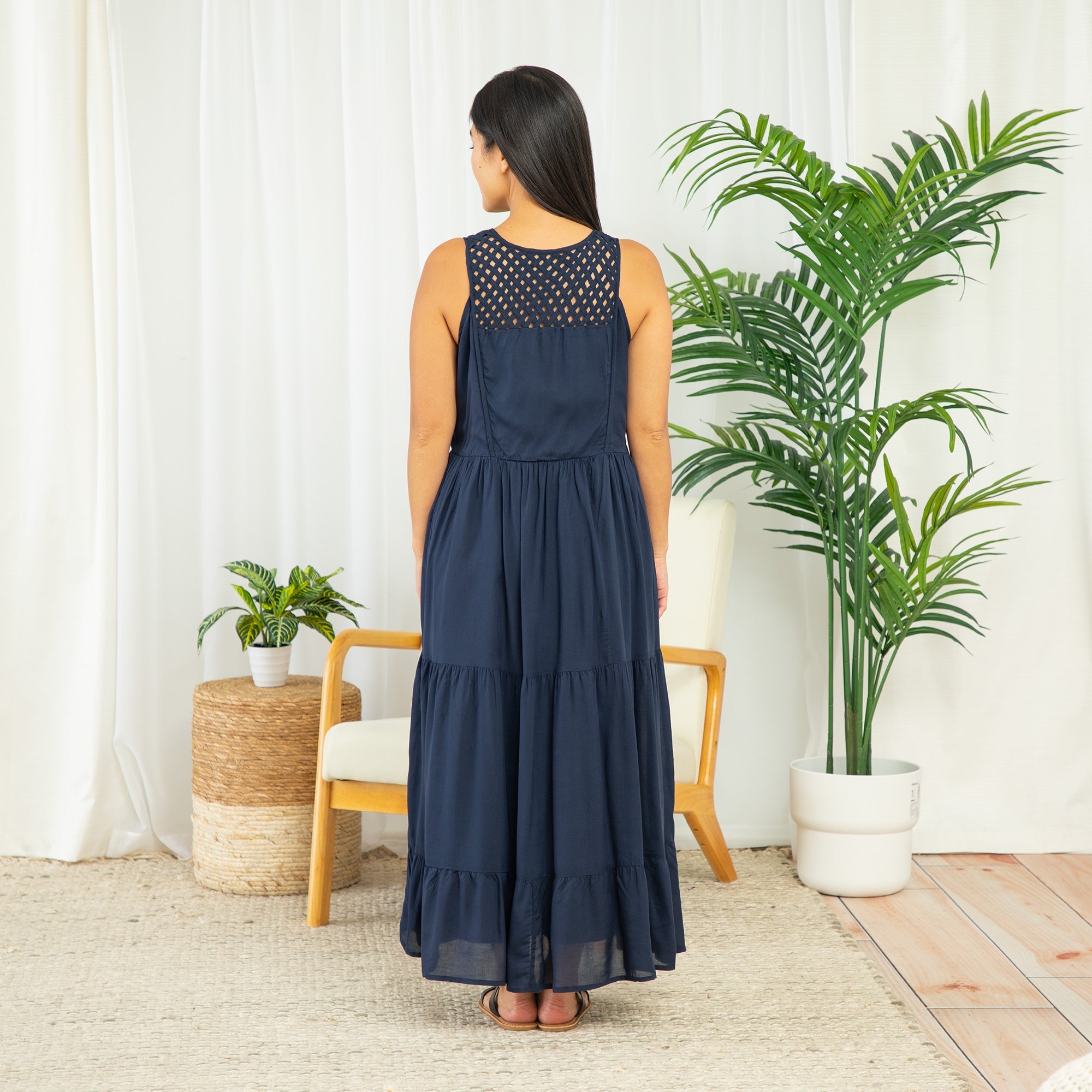 Lattice Long Tiered Dress - Aaria Tees Aaria Tees