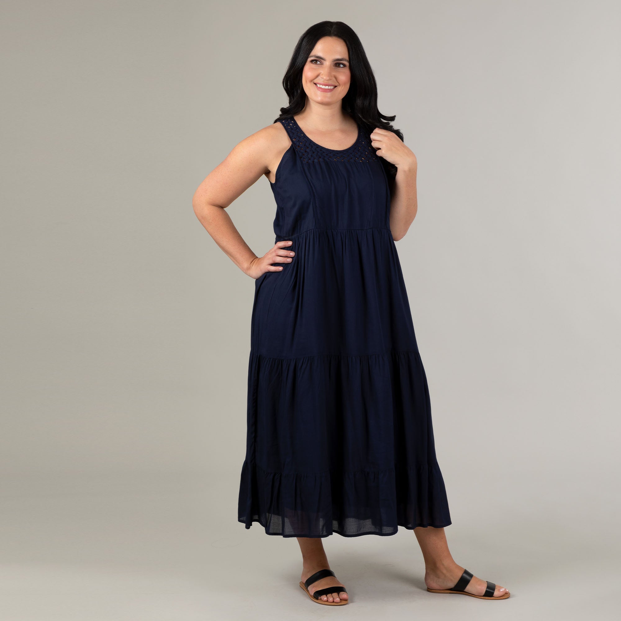 Lattice Long Tiered Dress - Aaria Tees Aaria Tees