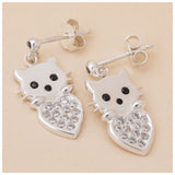 Cat & Heart Birth Month Sterling Earrings - Aaria Tees Aaria Tees