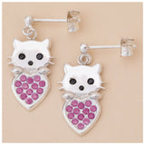 Cat & Heart Birth Month Sterling Earrings - Aaria Tees Aaria Tees