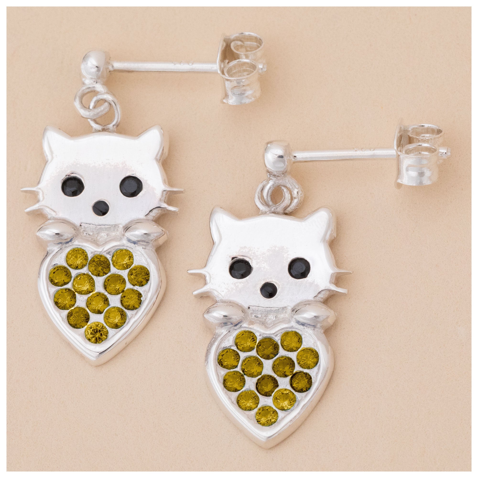 Cat & Heart Birth Month Sterling Earrings - Aaria Tees Aaria Tees