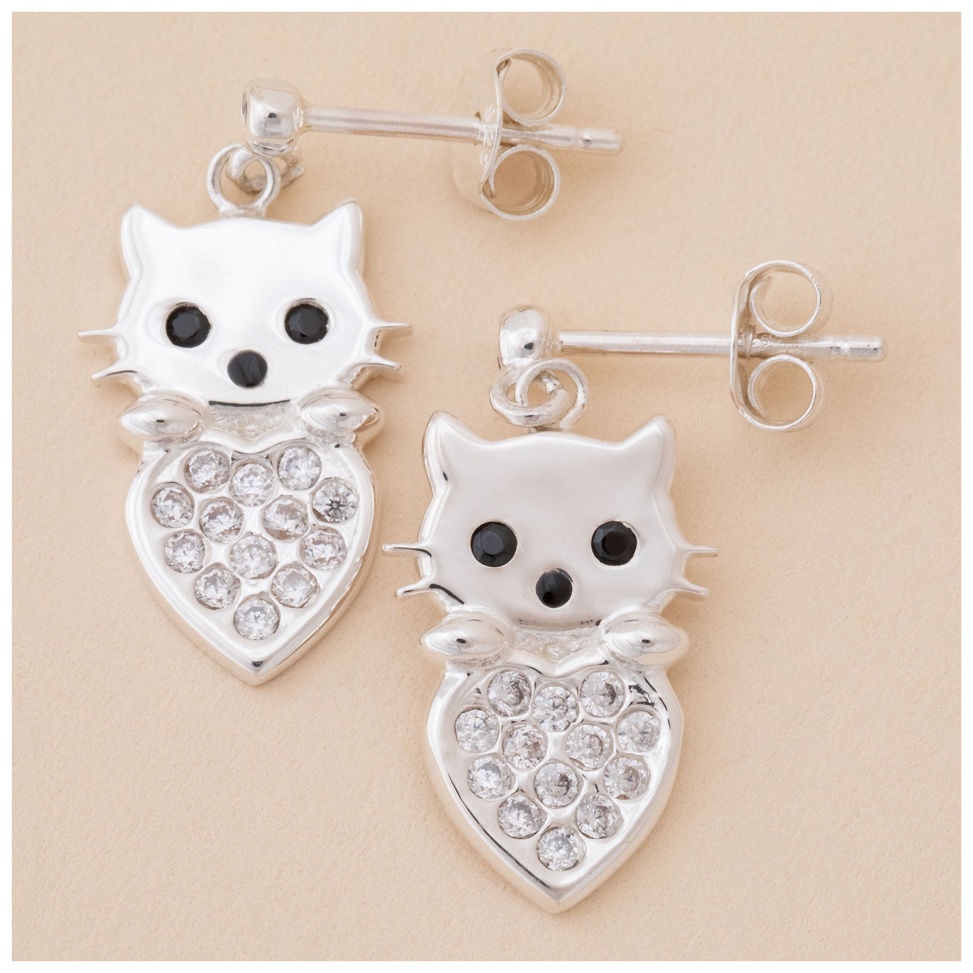 Cat & Heart Birth Month Sterling Earrings - Aaria Tees Aaria Tees