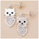 Cat & Heart Birth Month Sterling Earrings - Aaria Tees Aaria Tees