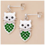 Cat & Heart Birth Month Sterling Earrings - Aaria Tees Aaria Tees