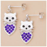 Cat & Heart Birth Month Sterling Earrings - Aaria Tees Aaria Tees