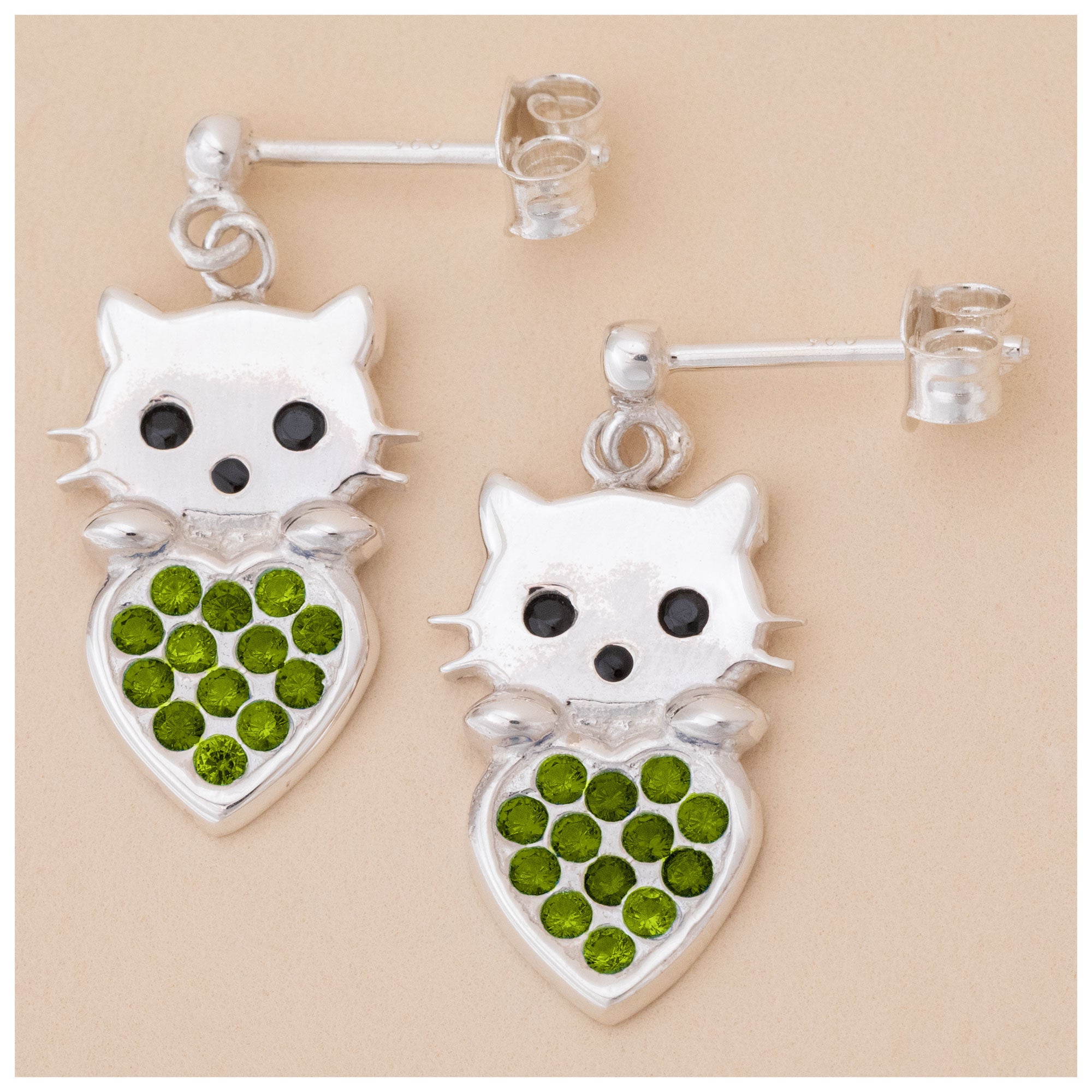 Cat & Heart Birth Month Sterling Earrings - Aaria Tees Aaria Tees