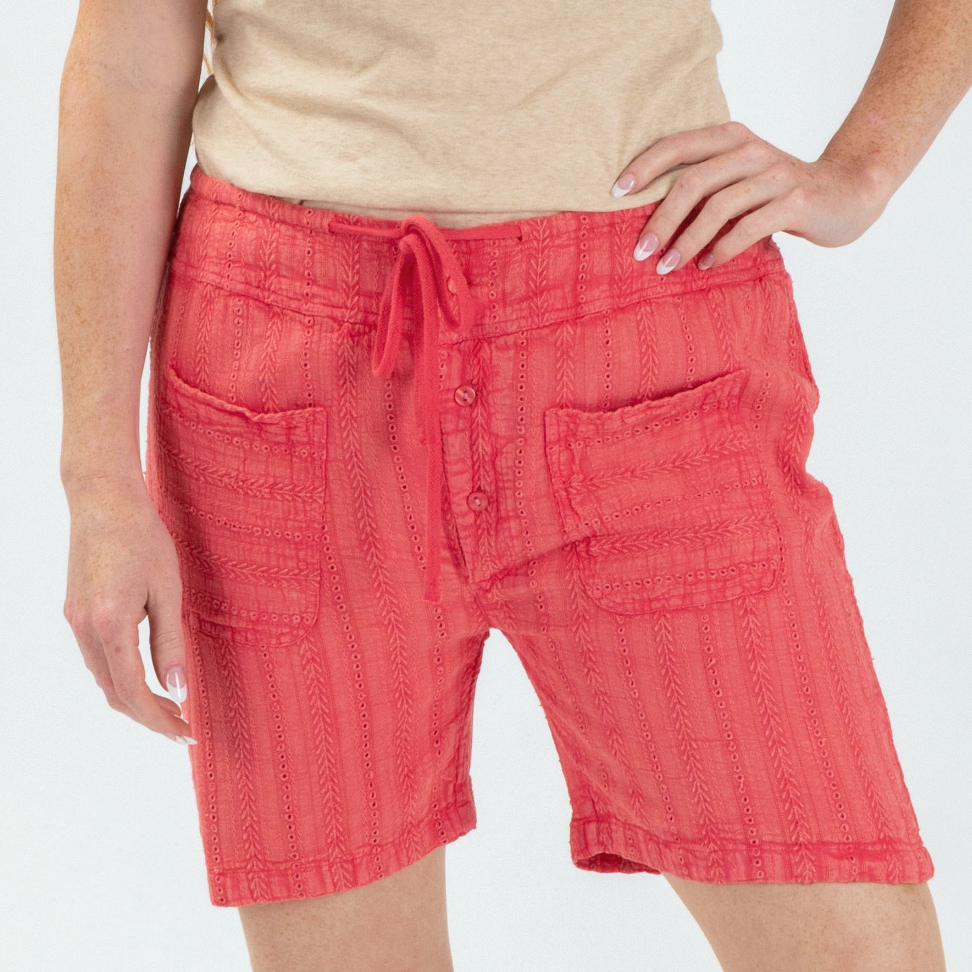 Eyelet Embroidered Relaxed Shorts - Aaria Tees Aaria Tees